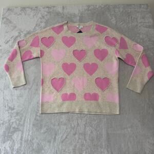 NWT‎ $70 Crown & Ivy Women's Heart and Pearl Sweater M Petite Pink Cream Soft